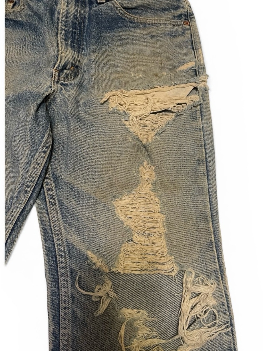 Levi 517 Bootcut Vintage Distressed Blue Denim Ripped Jeans Size 33x32 - Picture 4 of 9